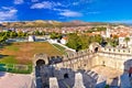 Old town trogir rooftops and soccer field Royalty Free Stock Photo