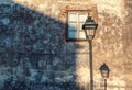 Shadow of street lamp on the wall Royalty Free Stock Photo