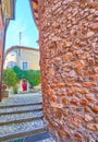 Tall stone walls of Morcote old town, Switzerland Royalty Free Stock Photo