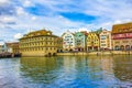 Old Town waterfront and Limmat river Panorama of Zurich city Switzerland Royalty Free Stock Photo