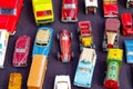 Old toy cars displayed at a junk shop Royalty Free Stock Photo