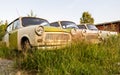 Old Trabant in a meadow Royalty Free Stock Photo