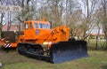 Old tractor for carrying out agricultural work in a field on a farm.7 April 2019.Latvia Royalty Free Stock Photo