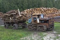 Old tractor DT-75 Kazakhstan waste removal from sawmills Royalty Free Stock Photo