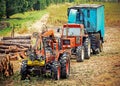 Old tractor and equipment used in timber industry. Royalty Free Stock Photo