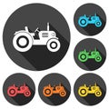 Old Tractor icons set with long shadow Royalty Free Stock Photo