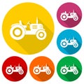 Old Tractor icons set with long shadow Royalty Free Stock Photo