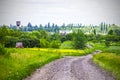Old tractor on a meadow, rural landscape Royalty Free Stock Photo
