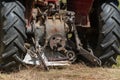 Old tractor mower transmission from two v-belts and pulleys Royalty Free Stock Photo