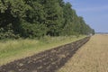 Old tractor ploughs a field after harvesting of the grain 5 Royalty Free Stock Photo