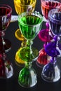 An old tradition;liqueur and Traditional Turkish coffee on the round mirror tray Royalty Free Stock Photo