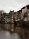 Old traditional architecture half-timbered houses buildings at Petite France Ill Rhine river Strasbourg Grand Est Alsace Royalty Free Stock Photo