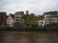 Old traditional architecture half-timbered houses buildings at Petite France Ill Rhine river Strasbourg Grand Est Alsace Royalty Free Stock Photo