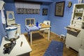 Old traditional bourgeois kitchen. Blue color