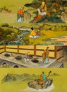 The old traditional buddhist painting on wall