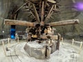 Old traditional extraction machine in a salt mine gallery in Turda,Romania Royalty Free Stock Photo