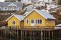 Old traditional fisherman`s house called Rorbu at Moskenes in Lofoten islands. Norway.