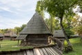 Old traditional house from Romania, made from wood an hay and river stones