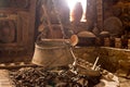 Old traditional kitchen inside a Greek monastery at Meteora-2 Royalty Free Stock Photo