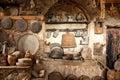 Old traditional kitchen inside a Greek monastery at Meteora Royalty Free Stock Photo