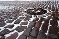 Stone pavement covered with snow in winter Royalty Free Stock Photo