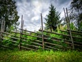 Old traditional Swedish wooden fence.