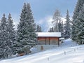 Old traditional swiss rural architecture and alpine livestock farms in the winter ambience of the tourist resort of Lenzerheide