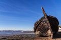 Old traditional Tagus River wooden sailboat burnt Royalty Free Stock Photo