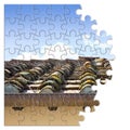 Old traditional tuscany terracotta roof Italy - concept image in puzzle shape