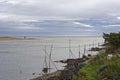 The old traditional Washing Lines of the Fishermans cottages over the beach at Ferryden on the East Coast of Scotland.