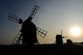 Old traditional windmills silhouettes