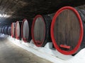 Old traditional wine cellar with big wooden barrels Royalty Free Stock Photo