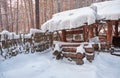 Old traditional wooden country well well made of logs