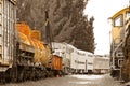 Old trains on trainyard Royalty Free Stock Photo