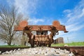 old train, in an abandoned station , parts from old wagon, old buffer in railway carriage Royalty Free Stock Photo