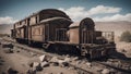 old train in the countryside An apocalyptic train that survives the end of the world on a dusty and desolate railway.