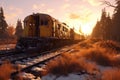 old train derailment site during golden hour Royalty Free Stock Photo