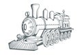Old train logo. Locomotive drawing. Steam transport. Royalty Free Stock Photo
