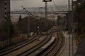 Old train rail in the urban zone in the city of Rijeka, Croatia. Royalty Free Stock Photo