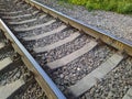 Old train rails in landscape in the summer season Royalty Free Stock Photo