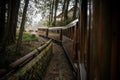 Old train on railway forest Royalty Free Stock Photo