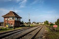 Old train station building and railways in Gryfice, Poland. Royalty Free Stock Photo