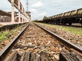 Old train station with rails Royalty Free Stock Photo