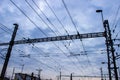 Old train station, rails wires, peron, concrete. Czech Republic Royalty Free Stock Photo