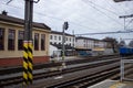 Old train station, rails wires, peron, concrete. Czech Republic Royalty Free Stock Photo