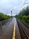 Old train station in the rain.