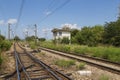 Train lines entering in Orbeni train station Royalty Free Stock Photo