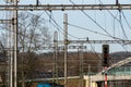 Old train station, rails wires, peron, concrete. Czech Republic Royalty Free Stock Photo