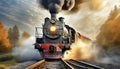 Old Train with Steam Locomotive in Motion - Generative Ai Royalty Free Stock Photo