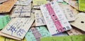Old train tickets used on fast and express trains from Romania Royalty Free Stock Photo